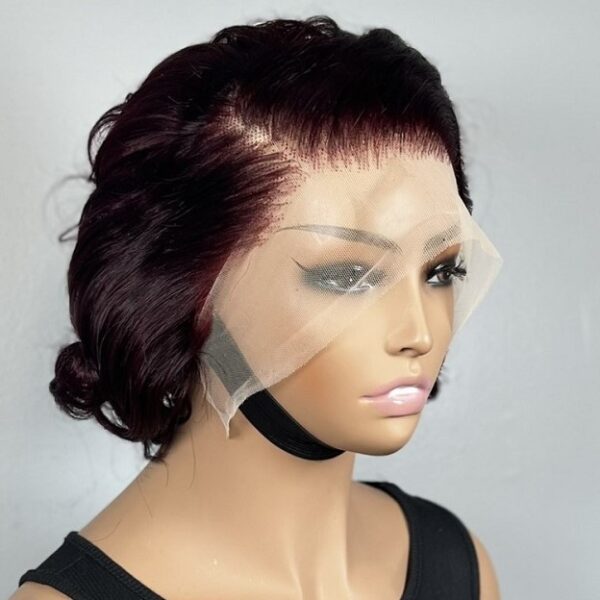 Burgundy Pixie Curly Lace Frontal Wig